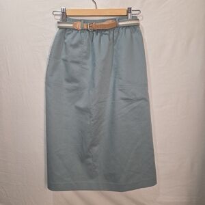 Vintage Muted Blue Skirt With Leather Accent Belt Parcours Made In Canada Small